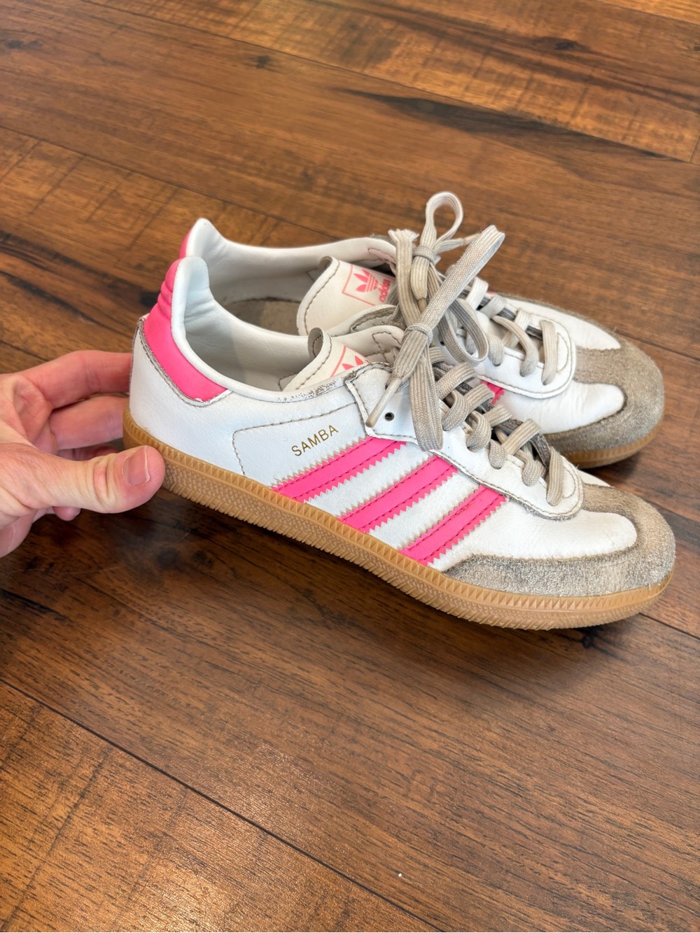 Adidas Samba Shoes Kids Girls Size 1 Hot Pink White Leather